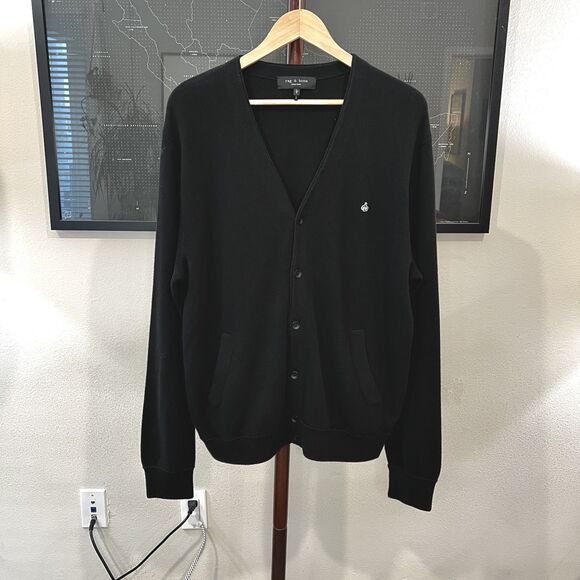 rag & bone - Winslow Crossgrain Cotton Cardigan Large - Black - Picture 1 of 6